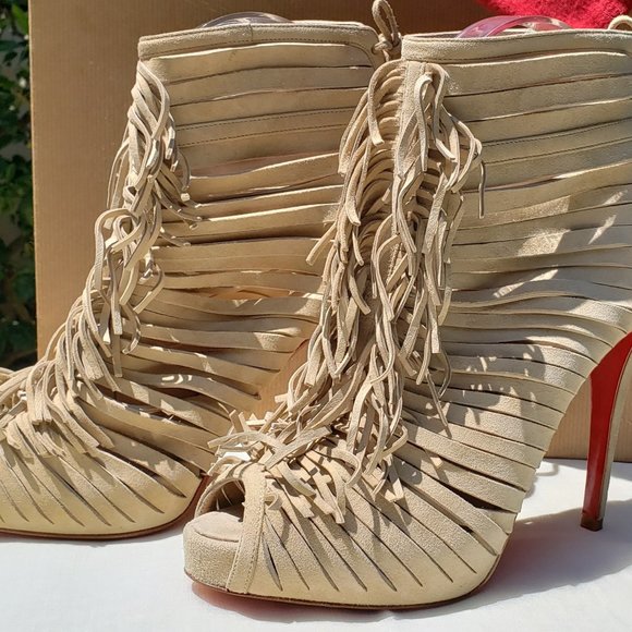 Christian Louboutin Open Toe Beige Suede Boots Size 40 EU/ 10 US - Picture 3 of 16
